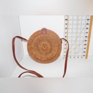 Round Rattan Wicker Crossbody Boho Bag